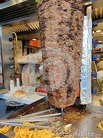 Doner Kebab On Rotating Vertical Spit Editorial Stock Photo