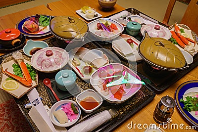 Close up shot of a delicious and sumptuous Kaiseki dinner Stock Photo