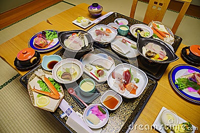 Close up shot of a delicious and sumptuous Kaiseki dinner Stock Photo