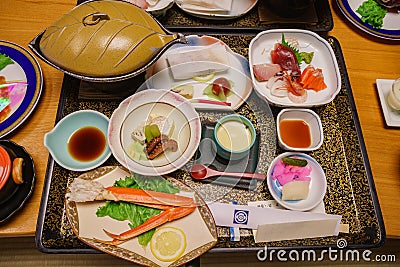 Close up shot of a delicious and sumptuous Kaiseki dinner Stock Photo