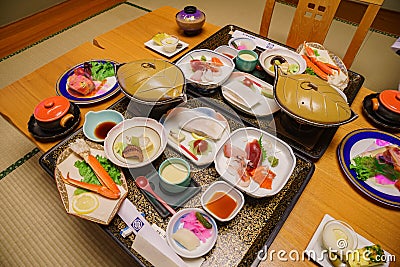 Close up shot of a delicious and sumptuous Kaiseki dinner Stock Photo