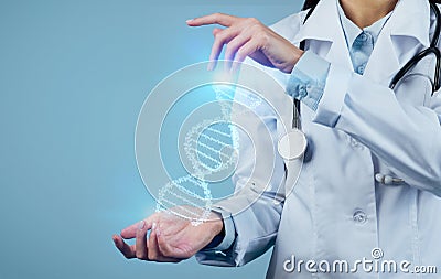 Doctor& x27;s journey into virtual DNA with CRISPR precision, guided by augmented reality, carrying virtual human DNA Stock Photo