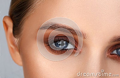 Close-up shot of female eye make-up in smoky eyes style Stock Photo