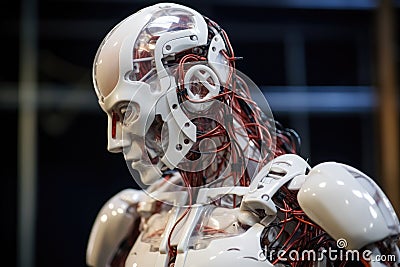 Close up shot of a female robot at the Tokyo Museum of Science and Technology. humanoid robot that can bend and move like a human Stock Photo