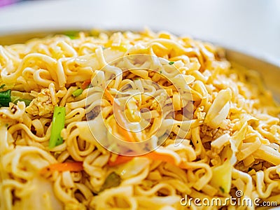 Close up shot of fried instant noodle Stock Photo