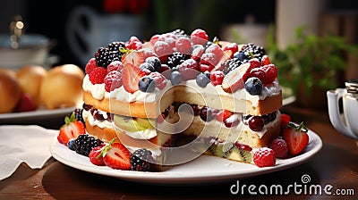 Close up shot of a Fruit cake on fancy table, Stock Photo