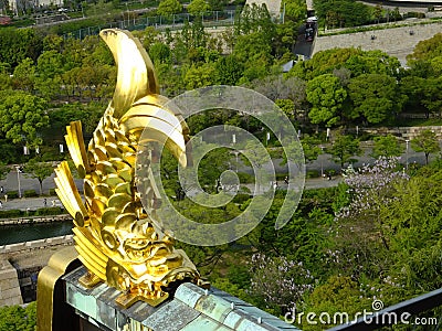 Close up shot of the gold fish status of the famous Osaka castle Editorial Stock Photo