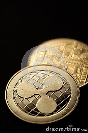 Golden Ripple XRP cryptocurrency Editorial Stock Photo