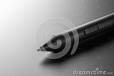 Close up shot of Graphic tablet with pen for illustrators and designers. Graphic design instrument Stock Photo