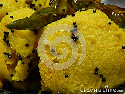 Close up shot of Gujarati breakfast dish Dhokla Stock Photo