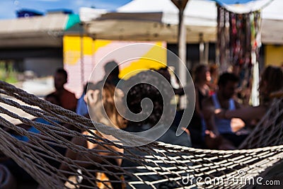 Hammock swing net close up picture. Stock Photo