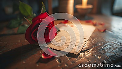 A handwritten love letter placed on a vintage desk Stock Photo