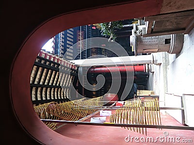 Close up shot of incense offerings in temple Editorial Stock Photo