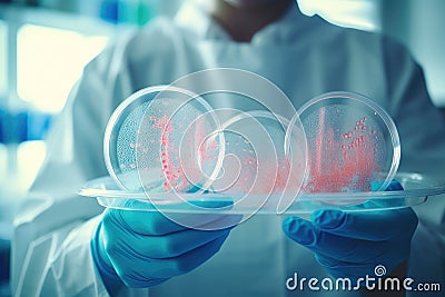 Close-up shot of lab worker holding bacteria dish Stock Photo