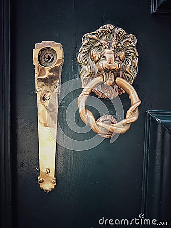 Lion head metal door knocker Stock Photo