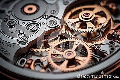 A close-up shot of a machine or device with gears, levers, and other mechanical elements that sugg Stock Photo