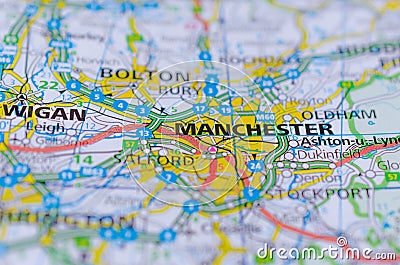 Manchester on map Stock Photo