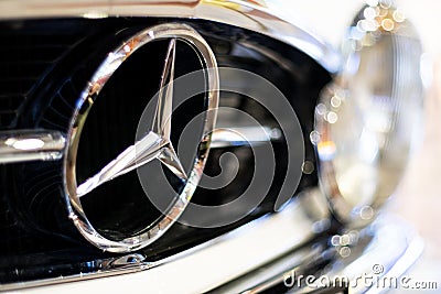 Close up shot of Mercedes brand cars emblem Editorial Stock Photo