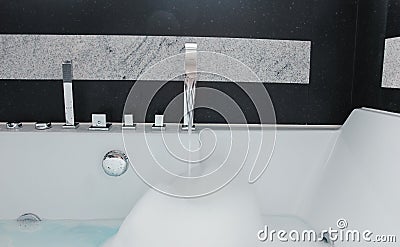 Close up shot of modern bathroom with black and white granite stone Stock Photo