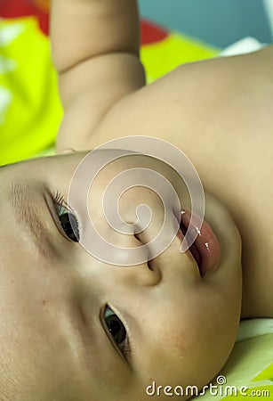 Close up shot on newborn face. Stock Photo