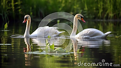 Close-up shot of a pair of elegant swans Stock Photo