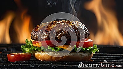 Close-up shot of a perfectly grilled burger patty Stock Photo