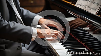 Close-up shot of pianist's playing a grand piano Stock Photo