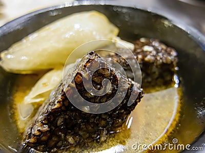 Close up shot of Pig\'s blood cake Stock Photo