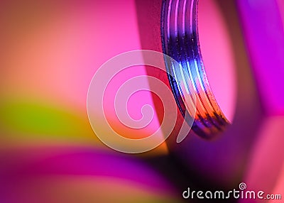 Close up shot of screw threads with colorful macro lighting effects Stock Photo