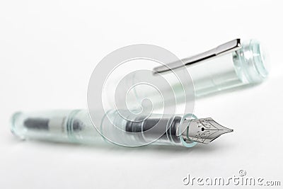 Green Glass Demonstrator Fountain Pen Stock Photo