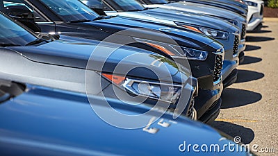 Close up shot of several luxury cars Stock Photo