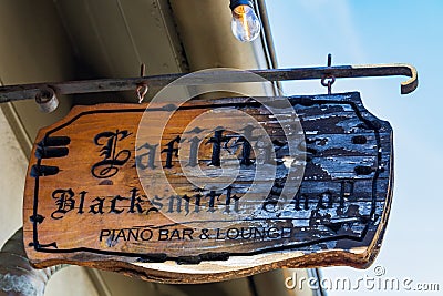 Close up shot of the sign of the historical Lafitte`s Blacksmith Shop Bar at French Quarter Editorial Stock Photo