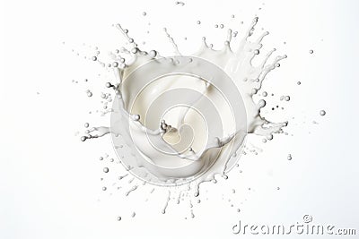 Close up shot of a single splash of milk suspended in mid air, isolated on a pure white background Stock Photo