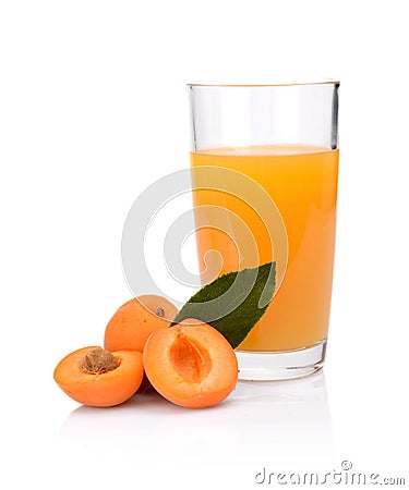Close-up shot sliced orange apricots with juice and leaf Stock Photo