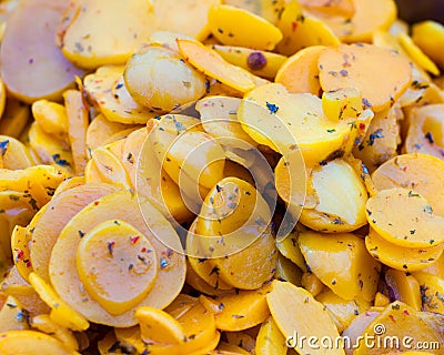 Close up shot of sliced seasoned Pickled carrots Stock Photo