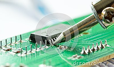 Close up shot of soldering iron Stock Photo