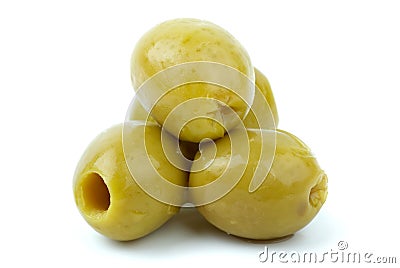 Close-up shot of some pitted olives Stock Photo