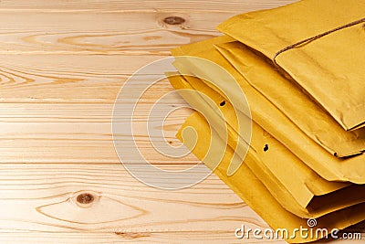 Close up shot of stack of padded mailing envelopes Stock Photo