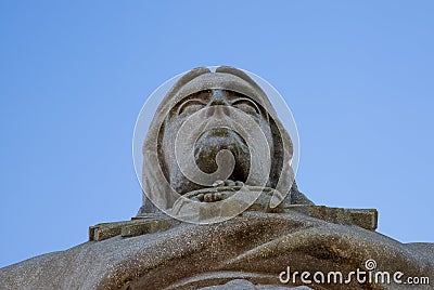 Close up shot of a statue of Jesus Christ, Cristo Rei, standing atop a hill in Lisbon, Portugal Editorial Stock Photo