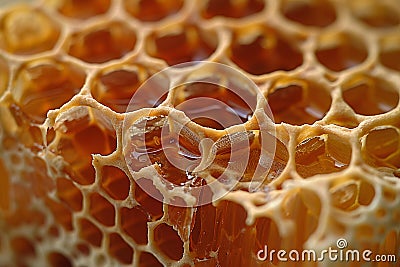 A close-up shot of the texture inside an empty honeycomb, showcasing its intricate patterns and rich colors. the focus is on Cartoon Illustration