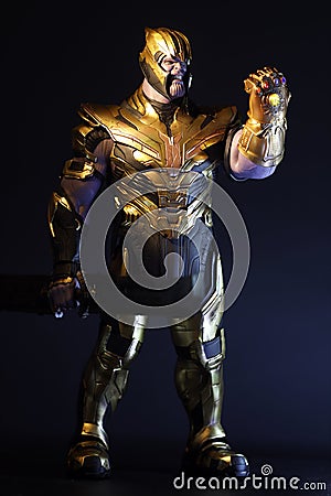 Close up shot of Thanos Figure Model in AVENGERS Villain figure Editorial Stock Photo