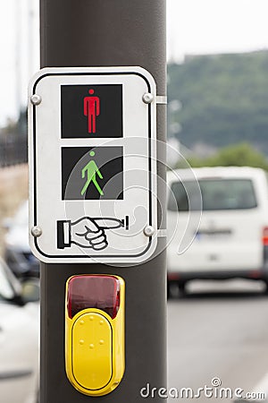 Traffic Sign And Button From Budapest, Hungary Stock Photo