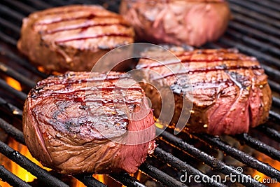 close-up shot of venison steaks with grill marks Stock Photo