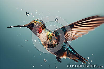 close-up shot of a vibrant-colored hummingbird in mid-flight Stock Photo