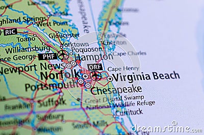 Virginia Beach, Virginia on map Stock Photo