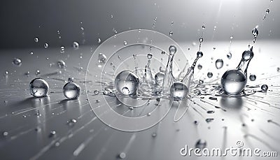 A close-up shot of water droplets splashing on a reflective surface, creating a dynamic and captivating image of fluid Vector Illustration