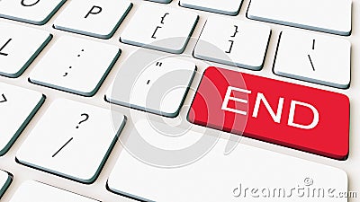 Close-up shot of white computer keyboard and red end key. Conceptual 3D rendering Stock Photo