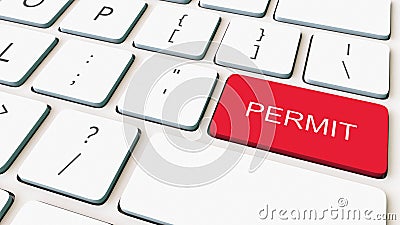 Close-up shot of white computer keyboard and red permit key. Conceptual 3D rendering Stock Photo