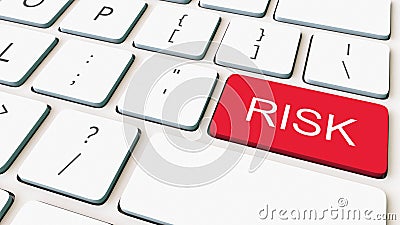 Close-up shot of white computer keyboard and red risk key. Conceptual 3D rendering Stock Photo