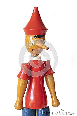 Wooden Pinocchio Toy, Isolated On White Background Stock Photo